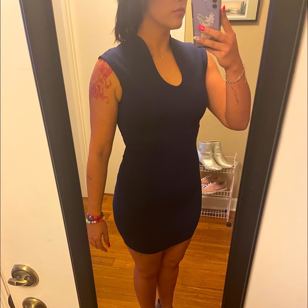 Navy Blue Scoop Collared Mini